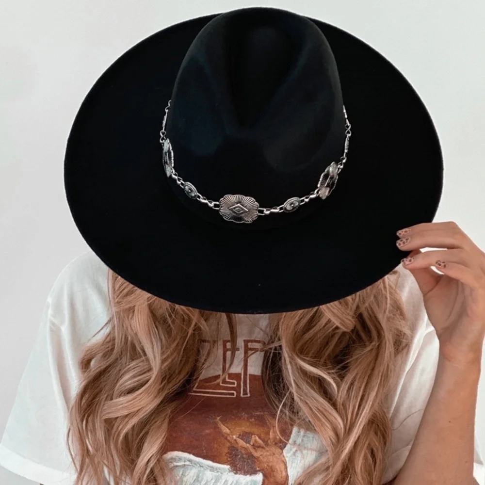 NWT Concho Silver Western Belted Felt Hat Black